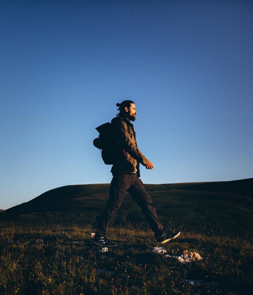 Man hiking alone